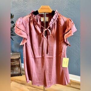 Flower & Feather Ruffled Top NWT